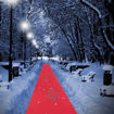 Moquette rotoli rossa con la stampa di alberi di Natale con le stelle per corsie e passatoie natalizie, altezza rotolo 1 metro
