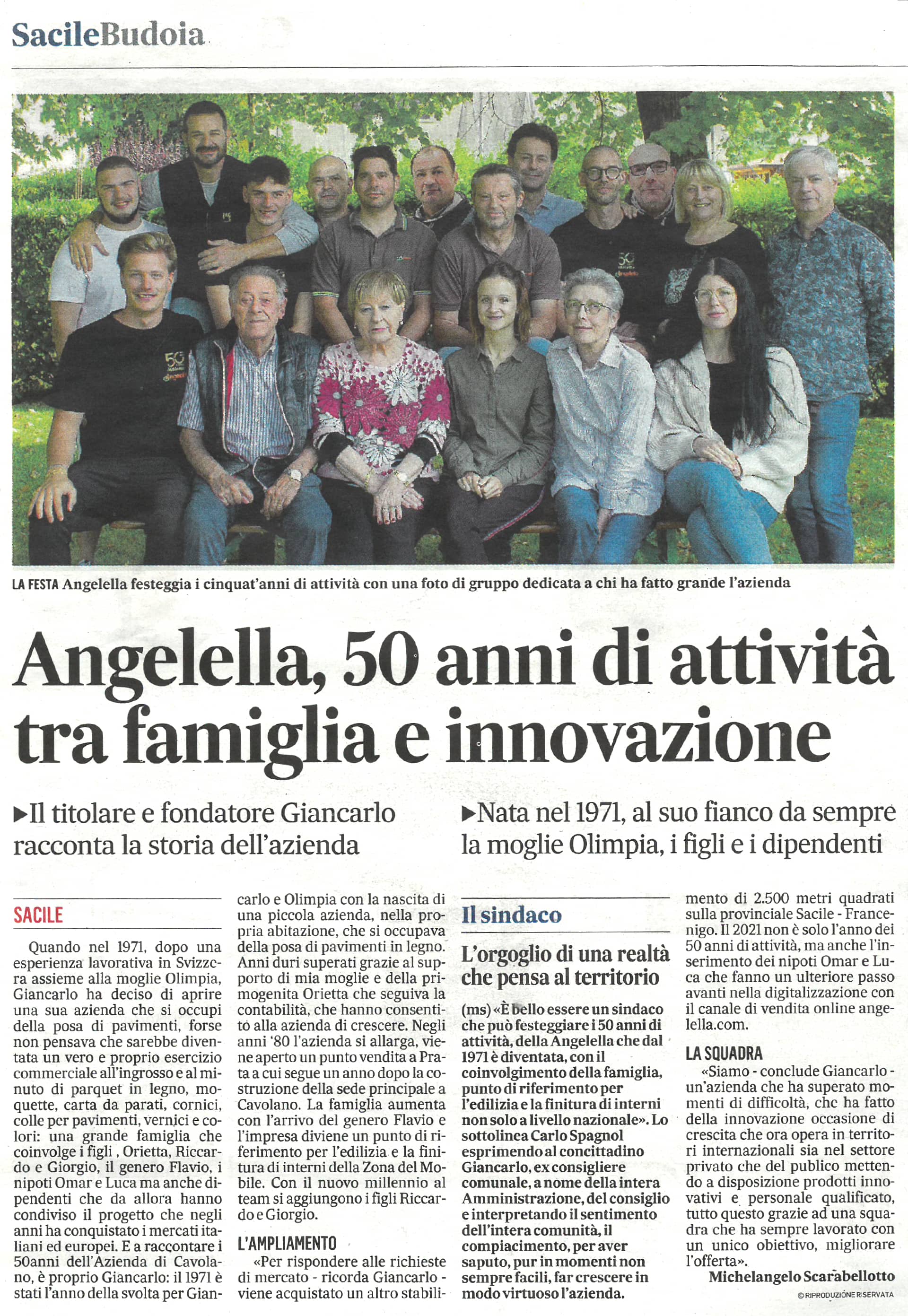 Il Gazzettino - Angelella, 50 anni di attività tra famiglia e innovazione